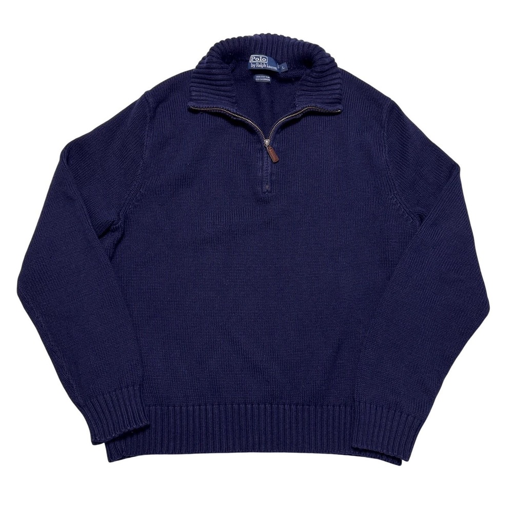 Polo Ralph Lauren Sweater Mens Large 1/4 Zip Navy‎ Blue Cashmere Luxury Knit